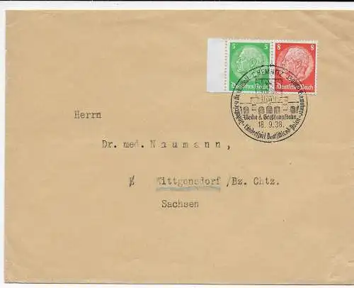 DR: Brief mit Sonderstempel Chemnitz 1938, Länderspiel Deutschland - Polen