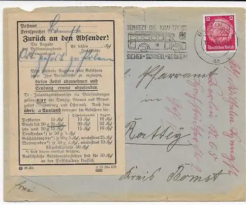 DR: Brief aus Berlin 1939, zurück an Absender, geöffnet - Rückseite !!!