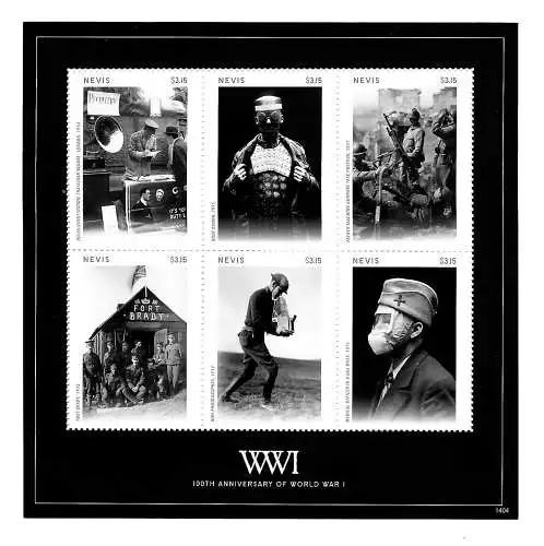 Nevis: 100th Anniversary of World War I - different photos, postfrisch