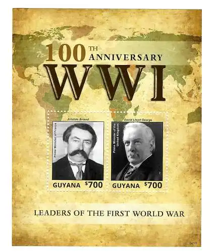 Guyana: 100th Anniversary of World War I -leaders of WWI, postfrisch