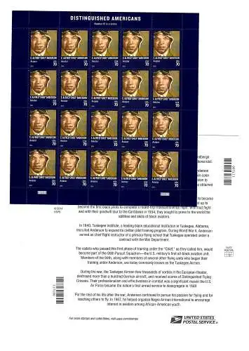 USA: C. Alfred -Chief- Anderson, Aviator, 2014, sheet mnh