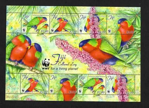 Fiji: Bunte Papagaien: Collared Lory, WWF, Block postfrisch