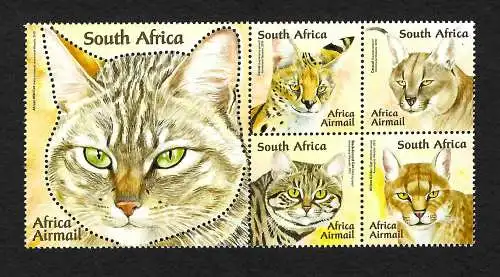 Südafrika: Wilde Katzen, cats, Africa Airmail, #2037-41 postfrisch