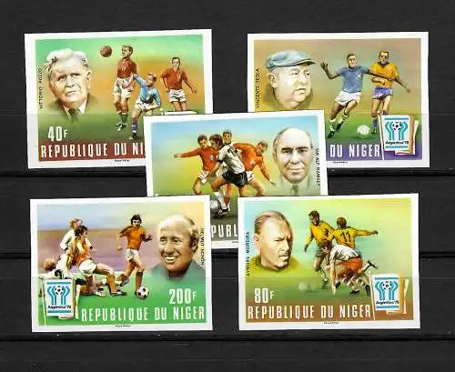 Niger: Fußball WM 1976, #593-97, 5 Blocks, postfrisch