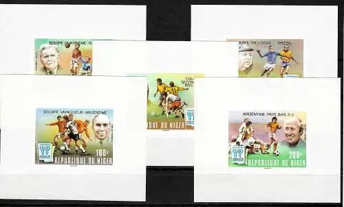 Niger: Fußball WM 1978, #639-643, 5 Blocks, postfrisch, mit Aufdruck !!!