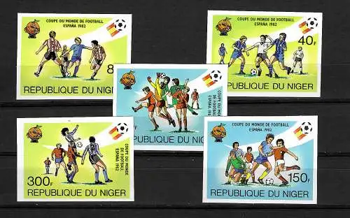 Niger: Fußball WM 1982, Spanien  #767-771, postfrisch, 5x Briefmarken