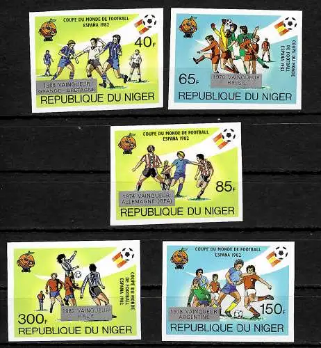 Niger: Gewinner Fußball WM 1982, Aufdruck #814-818, postfrisch