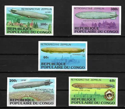 Kongo: Zeppelin Luftschiff,  #577-581B, postfrisch, 5x Briefmarken