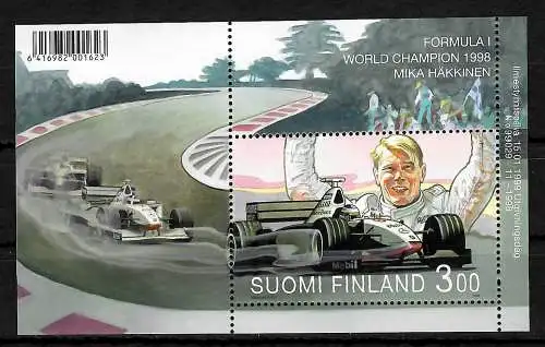 Finnland: Formula 1, World Champion 1998, Mika Häkkinen, postfrisch, **