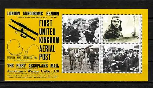 GB: Erster Postflug: First UK Aerial Post, London-Hendon, postfrisch, Bloc #68