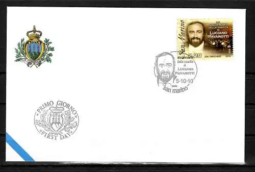 San Marino: 75. Geburtstag von Luciano Pavarotti, 2010, FDC