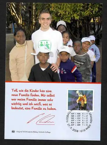 Österreich: Philipp Lahm, Grußblatt des SOS-Kinderdorfes, 2008, Wien