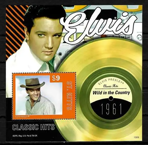 St. Kitts: Elvis Presley: 1961 Wild in the country, Block postfrisch