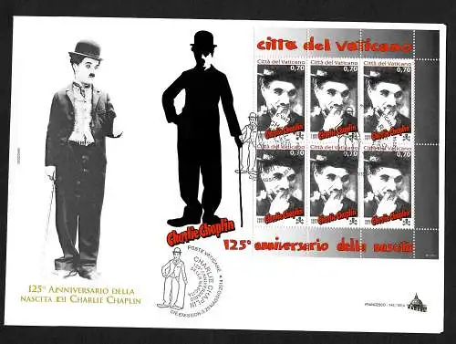 Vatikan: Charlie Chaplin 2014, 125. Geburtstag, Braief mit Sonderstempel