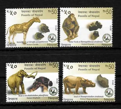 Nepal: Fossilien und Tiere 2013, #1121-1124 postfrisch