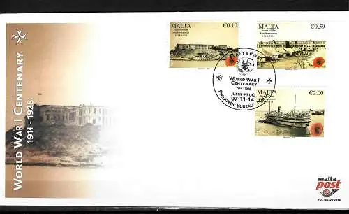 Malta: 100 Jahre, WWI, Centenary, FDC