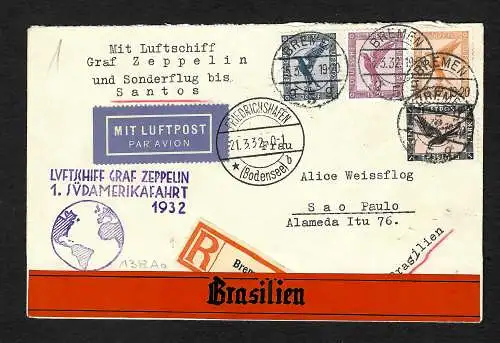 R-Brief Friedrichshafen, Luftschiff Graf Zeppelin LZ 127, 1.Südamerikafahrt 1932