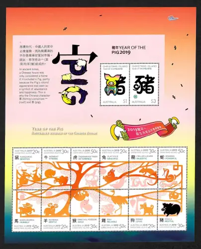 Weihnachtsinseln: 2019 Year of the Pig, Jahr des Schweines, bloc mnh