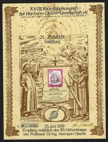 Österreich: 28. Raumfahrtkongress, Hermann Oberth Gedenkblatt mit Unterschrift