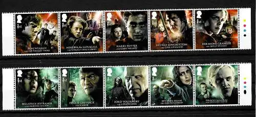 GB:  Harry Potter the good and the bad, 10 x 1st stamps, mnh