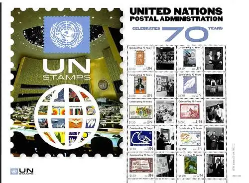 UNO New York: 70 years United Nations Postal Administration, big sheet mnh