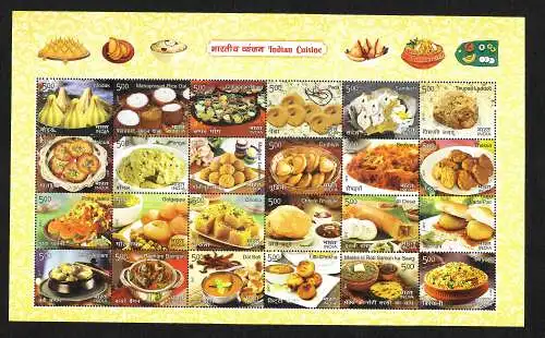 Indien: Indian traditional Cuisine, big sheet 2017, 24 stamps