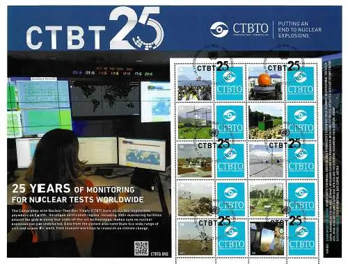 UNO Wien: CTBT: 25 Jahre Verbot von Nuklearwaffen, Kleinbogen, gestempelt