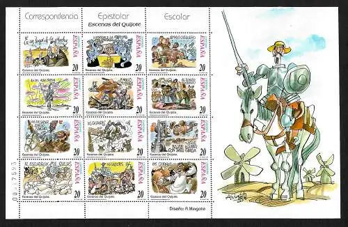 Spanien: Don Quichote: Schülerbriefmarken, Kleinbogen postfrisch, 9 Marken