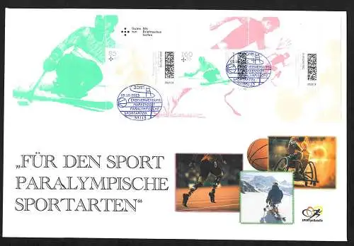 Bund: Für den Sport: Paralympische Sportarten 2023, Markenheftchen-Bogen, FDC