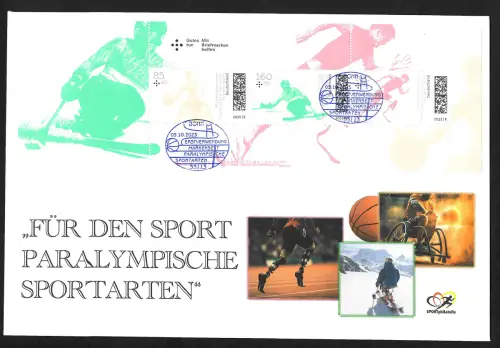 Bund: Für den Sport: Paralympische Sportarten 2023, Markenheftchen-Bogen, FDC