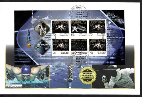 Bund: Deutsche Sporthilfe 2017, Kleinbogen Ersttagsbrief FDC