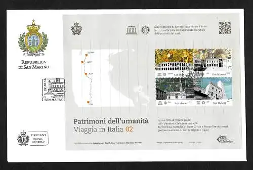 San Marino: Monte Titano: Viaggion in Italia: Patrimoni dell' umanità, 2014, FDC