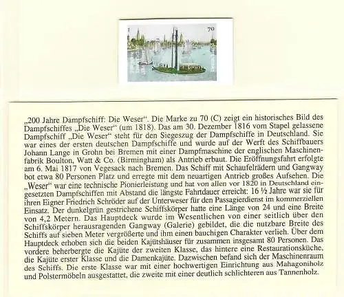 Bund: Dampfschiff Weser, MiNr. 3279U, ungezähnt, postfrisch, 2017