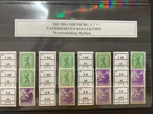 SBZ Berlin/Brandenburg: MiNr. 1-7, ** 30 Briefmarken, sehr viele Varianten