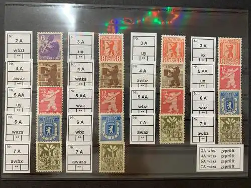 SBZ Berlin/Brandenburg: MiNr. 1-7, ** 30 Briefmarken, sehr viele Varianten