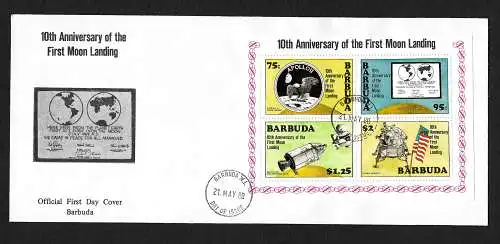 Barbuda: 10th Anniversary of First Moon Landing, Apollo 11, FDC