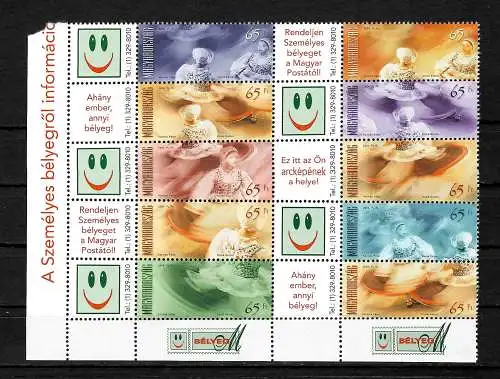 Ungarn: Personalisierte Briefmarken, 2004, 10 Marken: MiNr. 4875-4884 postfrisch