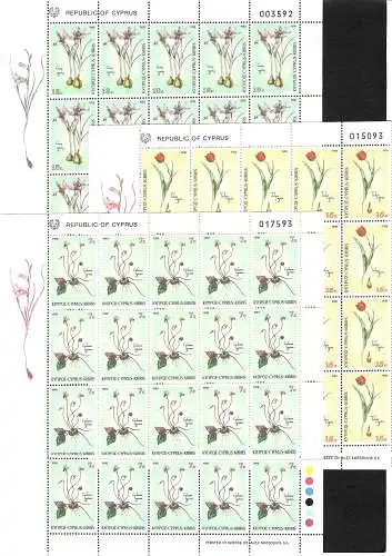 Zypern: 1990 Cyclamen, postfrisch #758-763,   6x Bogen