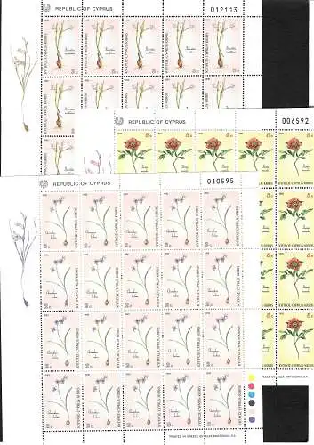 Zypern: 1990 Cyclamen, postfrisch #758-763,   6x Bogen