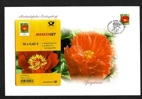 Bund: Pfingstrose, 2014, Markenheftchen Ersttagsbrief, FDC