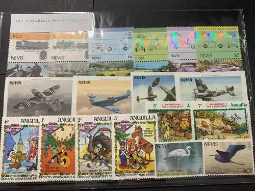 100 verschiedene St. Kitts, Nevis, 100 different Anquilla stamps