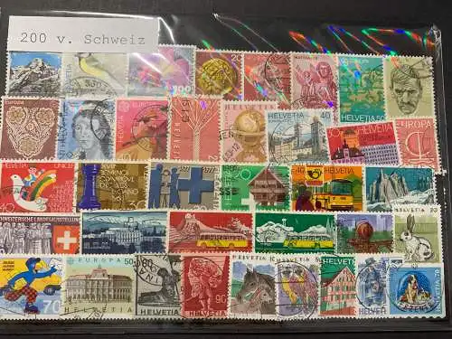 200 verschiedene Schweiz, 200 different Switzerland stamps