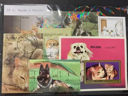 50 verschiedene Hunde und Katzen, 50 different dogs and cats stamps