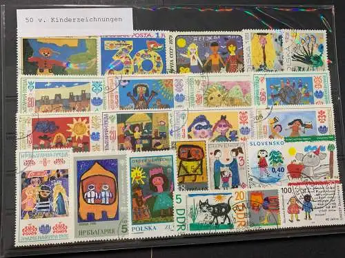 50 verschiedene Kinderzeichnungen, 50 different kids art stamps