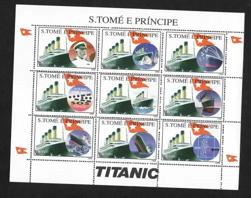 St. Thomas und Prinzessinseln: Titanic, Eisberg, SOS, 9x different stamps **