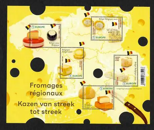 Belgien: 2022: Fromages régionaux, regionaler Käse, Block #268, postfrisch