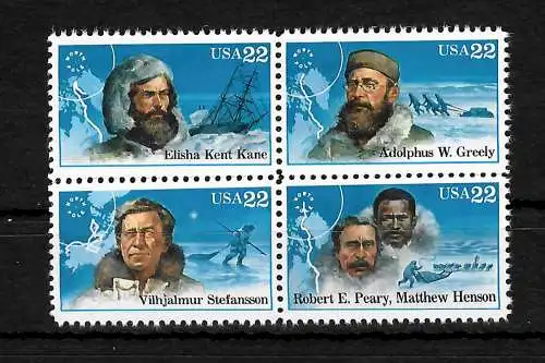 USA: Vilhjalmur Stefansson, North Pole, #1835-1838, mnh - block of 4 stamps