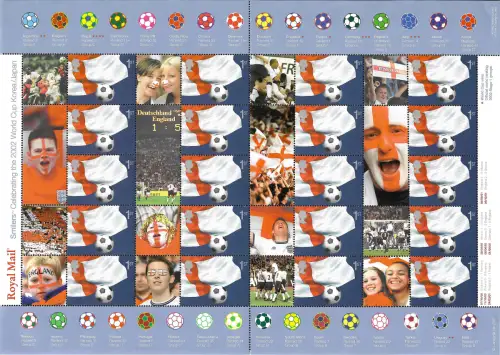 GB: smilers Celebraiting the 2002 World Cup Korea/Japan, Soccer, sheet, 20x 1st