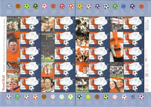 GB: smilers Celebraiting the 2002 World Cup Korea/Japan, Soccer, sheet, 20x 1st