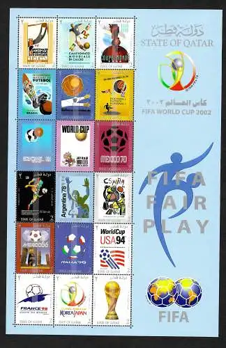 Qatar: FIFA World Cup 2002, stamps of World cups from 1930-2002, mnh